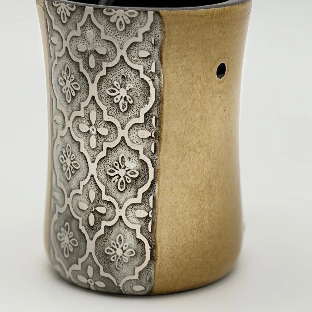 Scentsy‎ Moroccan Stencil Electric Wax Warmer Ceramic Tan Gray Quatrefoil Boho